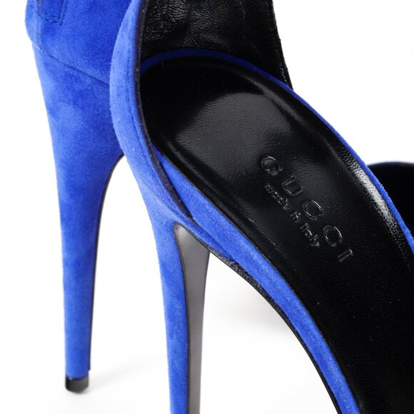 Gucci Blue Suede Maxi Ankle Strap Pumps - Picture 10 of 11